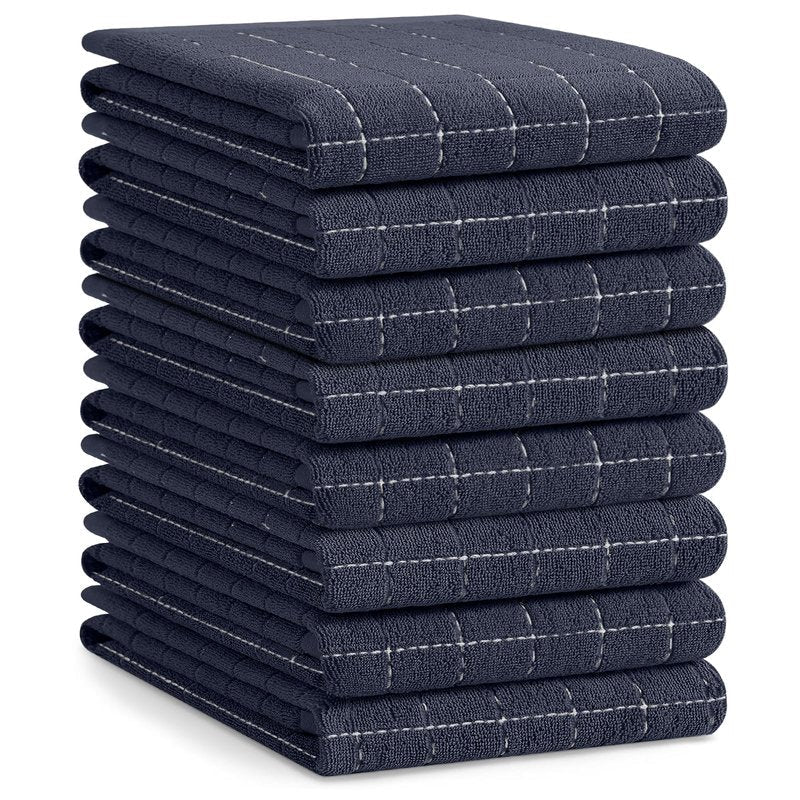 Homaxy 100% Cotton Terry Kitchen Towels(Dark Grey, 20 x 28 inches), Checkered Designed, Soft and Super Absorbent Dish Towels, Large 8 Pack