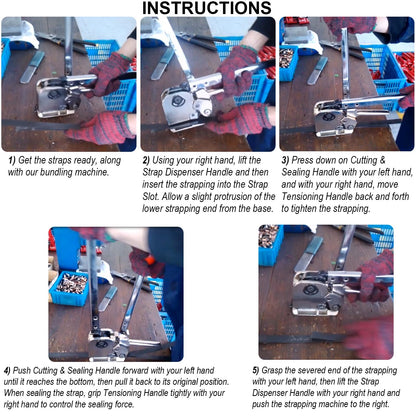 sliyxtwio Steel Strapping Tool for 1/2’’ to 3/4" Width Steel, 3-in-1 (Tensioner, Crimper, Cutter) Heavy Duty Metal Straps Packaging Machine, Manual High Tensile Strapping Tensioner Banding Tool
