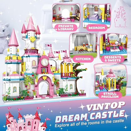 Castle STEM Building Toys for Girls Ages 6-12 Years Old 1000PCS Building Sets for Girls &amp Boys Pink Princess Castle Carriage Playset (Castle Building Blocks)