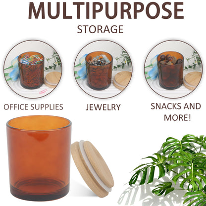 MILIVIXAY 12Pack 12 OZ Amber Thick Glass Candle Jars with Lids - Bulk Empty Candle Jar for Making Candles - Spice, Powder Containers.