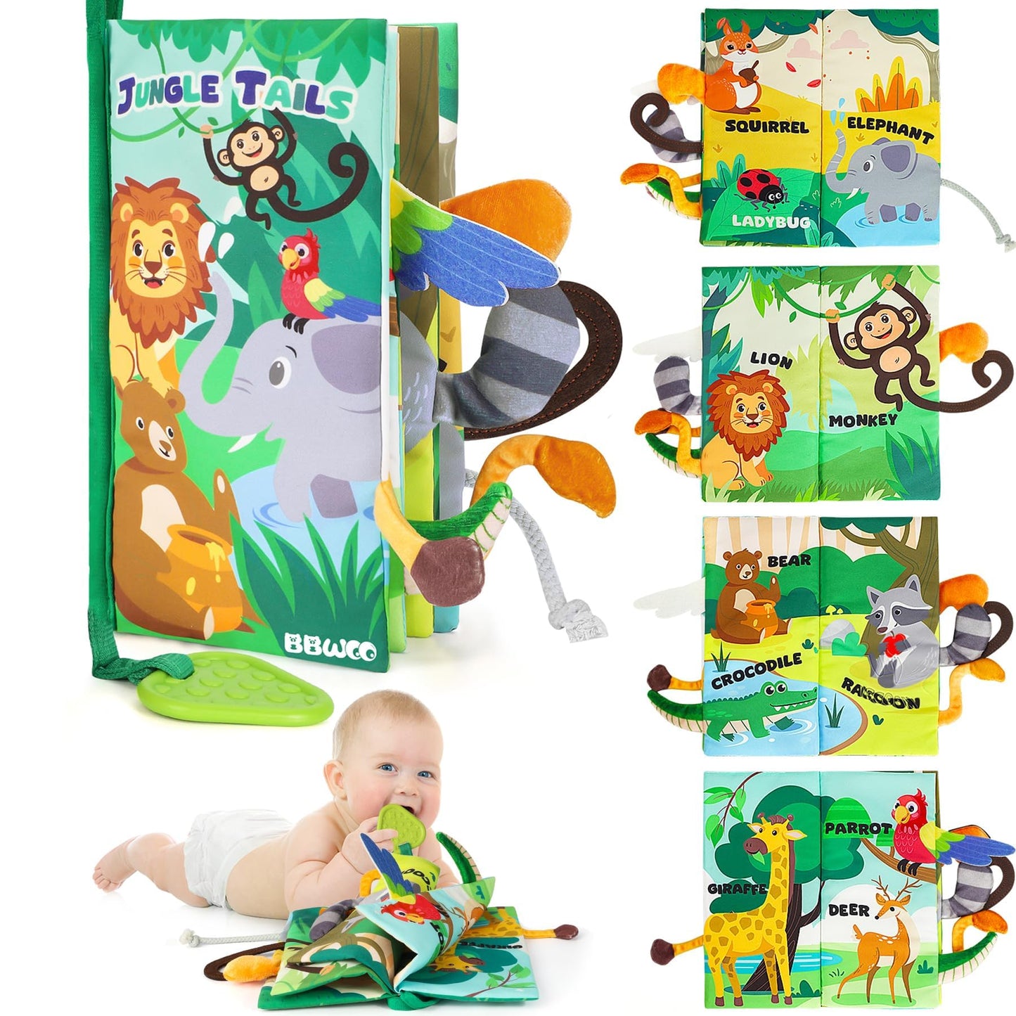 BBWOO Baby Book Toy 0-6 Months - Baby Boy Girl Shower Gift - Tummy Time Toy for Infant 6 to 12 Months - Touch and Feel Crinkle Book for Newborn Toddler with Teether - Easter Basket Essentials Stuffers