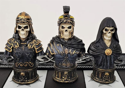 Medieval Times Skull Busts Gothic Fantasy Skeleton Knights Chess Set with 17 Maltese Board