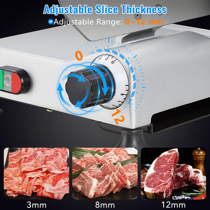 Commercial Meat Slicer, Electric Deli Slicing Machine,Electric Deli Slicing Machine with 12" Blade,Adjustable Thickness 0-15Mm, Low Noise Food Cutter for Restaurant and Home