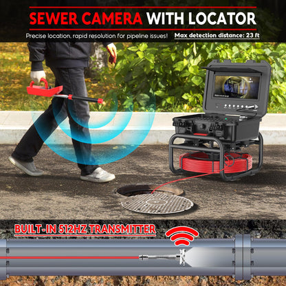 Sewer Camera with Locator 165ft, 7mm Cable Self Leveling Drain Cameras with Distance Counter, Plumbing Camera Snake with Light, 10.1'' HD Pipe Line Borescope Inspection Cam w/DVR (Keyboard Input)