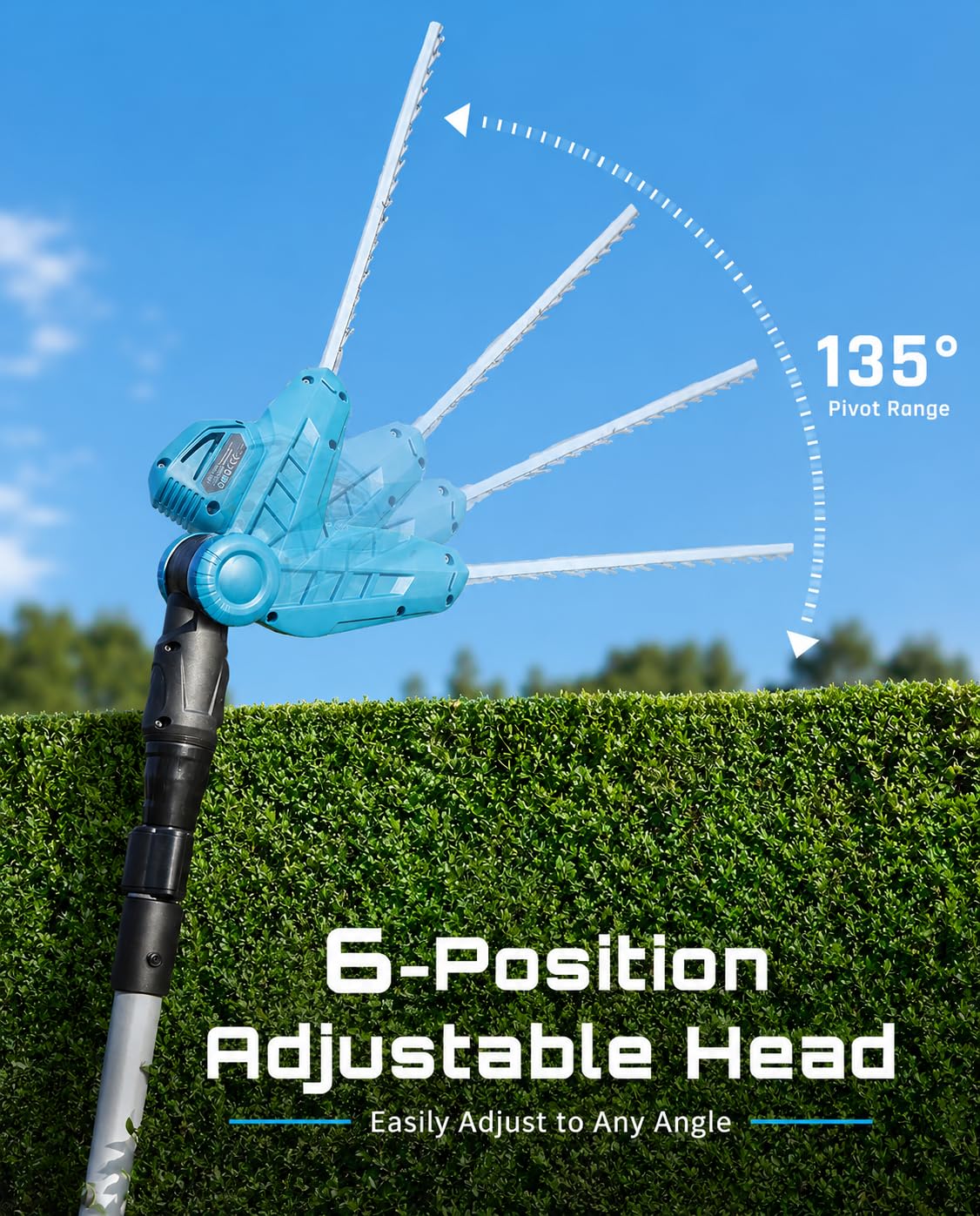 SEESII 20V Pole Hedge Trimmer Cordless, Electric Hedge Trimmer with Extension Pole, 8.5 FT Telescopic Pole with Shoulder Strap, 2 Packs 4.0Ah Batteries & Charger, Long Reach Bush Shrub Trimmer