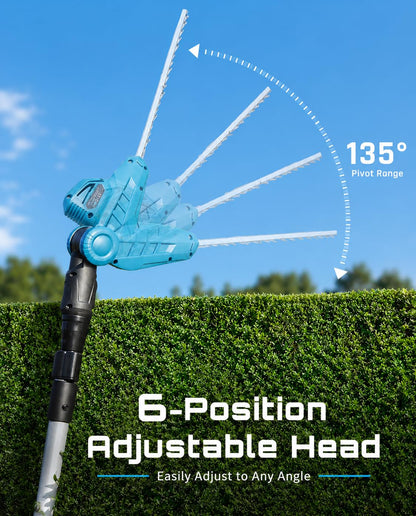 SEESII 20V Pole Hedge Trimmer Cordless, Electric Hedge Trimmer with Extension Pole, 8.5 FT Telescopic Pole with Shoulder Strap, 2 Packs 4.0Ah Batteries & Charger, Long Reach Bush Shrub Trimmer