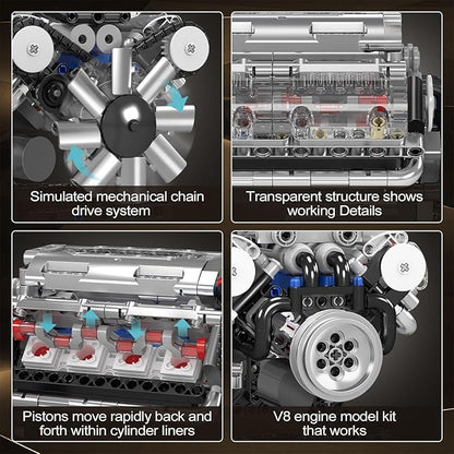 Mould King 10088 V8 Engine Model Kit - 535 Pcs to Build Your Own Mini Engine that Works DIY STEM Mechanic Engineering Construction Set Hobby Building Blocks Kit for Adults