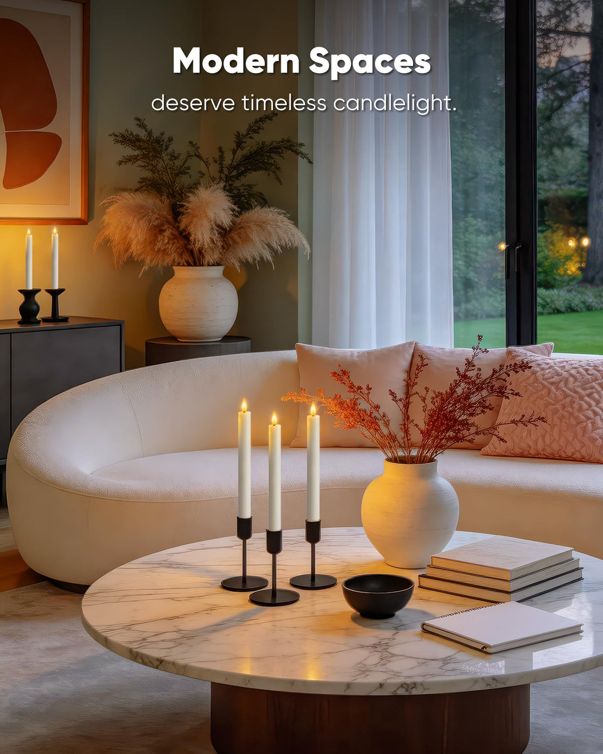 Homemory 3 Pcs Waxy Flameless Taper Candles with Remote, Flickering Battery Operated Taper Candles, Led Flameless Candlesticks Classic Tall Candle for Home, Wedding, Party, White, 9.6 inches