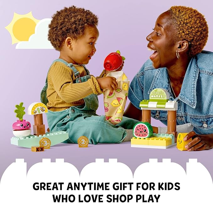 LEGO DUPLO My First Organic Market 10983 Fruit and Vegetables Toy Food Set Learn Numbers Stacking Educational Toys for Toddlers 18 Months - 3 Years Old