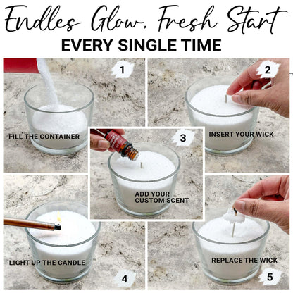 Fiora Naturals Pearled Candle Sand with Wicks – 1 Lb Sand Wax Beads & 20 Cotton Wicks – DIY Refillable Candle Making Kit, Long-Lasting, Smoke-Free, Clean Burning Snow Candles