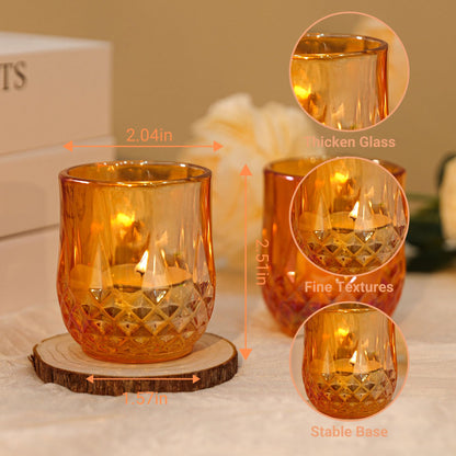 12 Pcs Votive Candle Holders, Amber Glass Tea Lights Candle Holder in Bulk for Table Centerpiece, Tealight Candle Holders for Wedding, Party, Home, Bridal Shower, Birthday