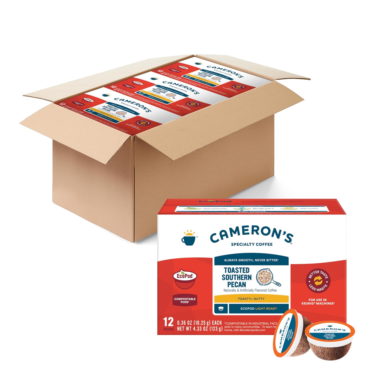 Cameron's Coffee Single Serve Pods, Flavored, Toasted Southern Pecan, 12 Count (Pack of 6)