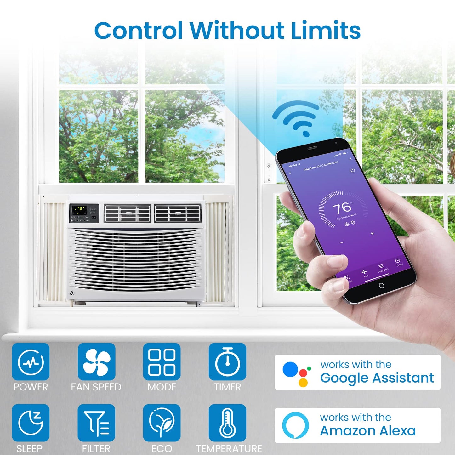 Window Air Conditioner, 10,000 BTU Compact AC Unit, Energy Saving Window AC, Smart AC with 3 Modes Cool Dry Fan Speed Control, Cools Up to 450 Sq.Ft,115v Mini Air Conditioner for Bedroom, Office, Home