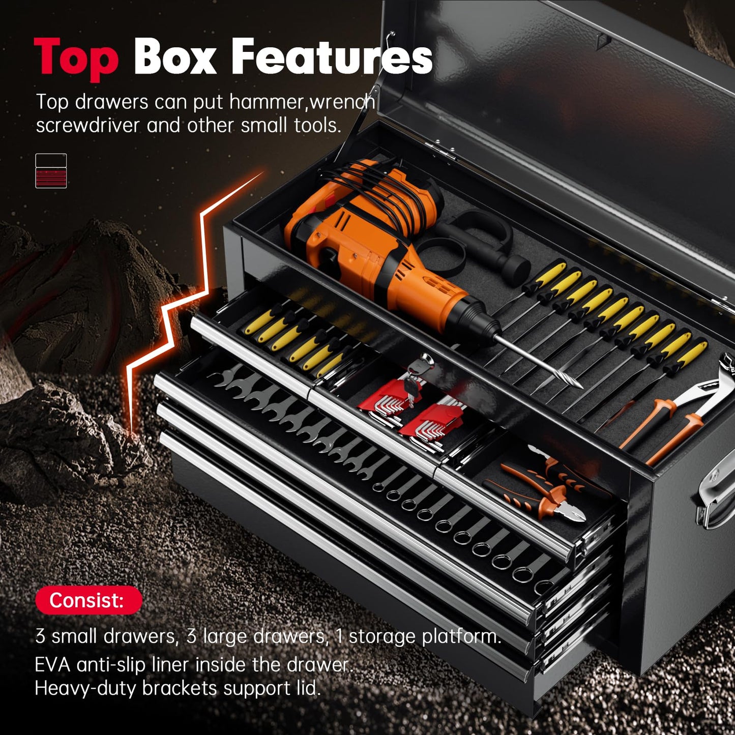 Superday Metal Tool Chest, 8 Drawer Rolling Tool Chest with Wheels, Detachable Tool Storage Cabinet with Lock for Garage, Assembled Steel Tool Cart with Liner & Hooks for Workshop, Warehouse (Black)