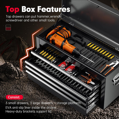 Superday Metal Tool Chest, 8 Drawer Rolling Tool Chest with Wheels, Detachable Tool Storage Cabinet with Lock for Garage, Assembled Steel Tool Cart with Liner & Hooks for Workshop, Warehouse (Black)