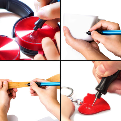 The Original Easy Etcher - Engraving Pen Complete Kit - Portable DIY Craft Electric Engraver & Stencils for Jewelry, Metal, Glass, Leather, Wood - Rotary Tool Etching Scribe Carving Tool