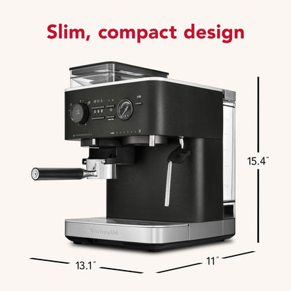 KitchenAid Semi Automatic Espresso Machine with Burr Grinder, 2.5L, KES6551BK, Cast Iron Black