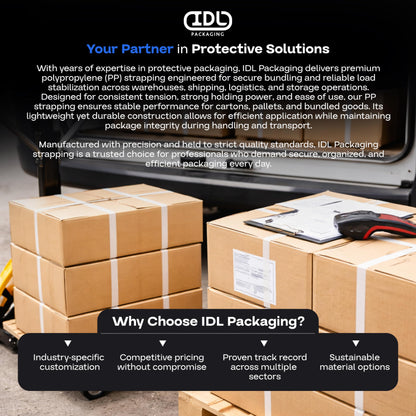 IDL Packaging Semi-Automatic Table Top Strapping Machine for Polypropylene (PP) Strapping - Closed Cabinet Design - Electronic Tension Control - Quality Materials and Low Maintenance Needs