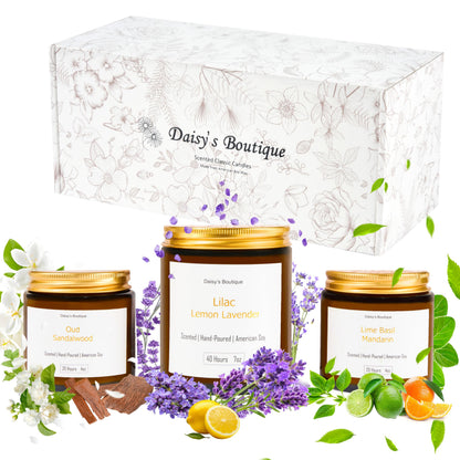 Scented Candles for Home Aromatherapy Candle Gift Present Set Soy Wax Long Lasting Gift Birthday Mother's Day Thanksgiving 3 Pack ((Lime Basil + Lavender Lilac + Jasmine Sandalwood) Amer Glass Jar)