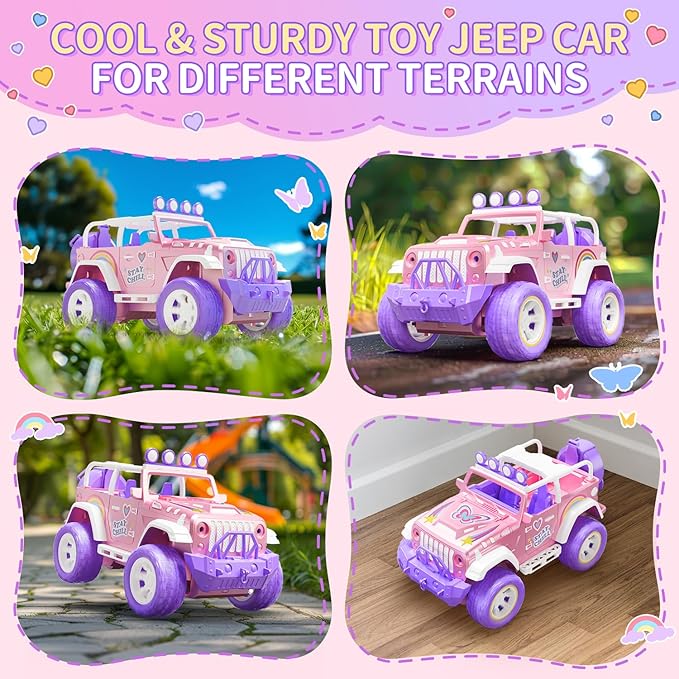 DEERC Pink Remote Control Car for Girls with Fog Mist &amp Music 1:16 RC Car with LED Lights for Kids 2.4Ghz All Terrain SUV Truck Gifts Off-Road Racing Vehicle Toy Car Girls Toys
