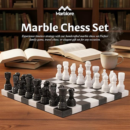 Marble Chess Set Game 12 Black &amp White Chess Board with 32 Chess Pieces &amp 2 Extra Queens Beginner Board Game Chess Set for Valentine’s Day Game Nights