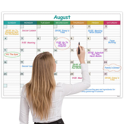 Large Dry Erase Calendar for Wall - Undated Dry Erase Calendar, Erasable Laminated Calendar for Wall with 8 Round Stickers, 40" x 28", Monthly Calendar for Office, Home, Classroom - Colorful