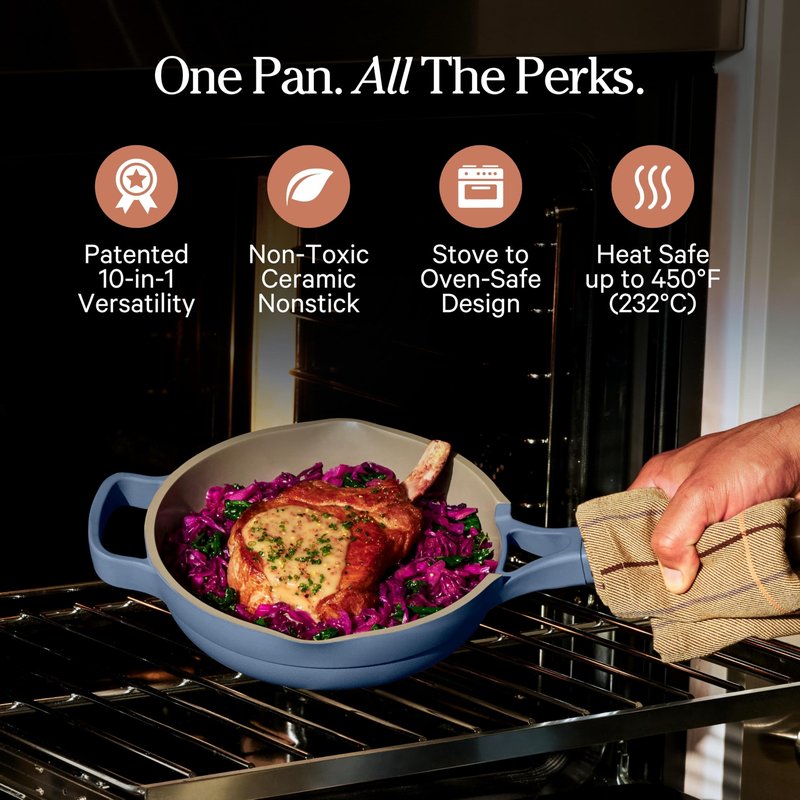 Our Place Mini Always Pan | 8.5" Ceramic Pan with Modular Lid & Beechwood Spatula | Patented 10-in-1 Nonstick, Non-Toxic Cookware Made Without PFAS | Induction & Oven-Safe up to 450°F | Blue Salt