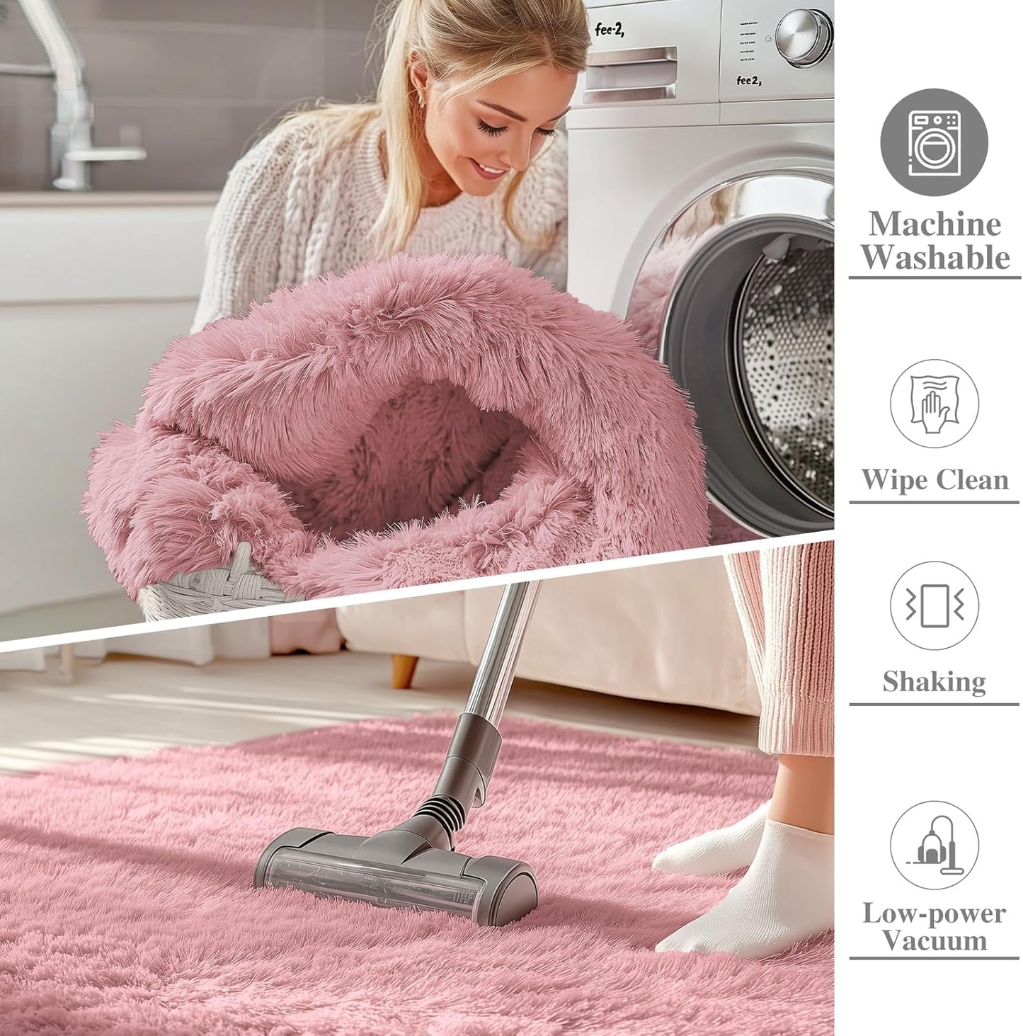 OLANLY Soft Fluffy Shaggy Runner Rugs - Machine Washable Indoor Carpet for Bedroom & Hallway | Pale Pink