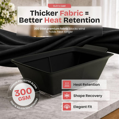 Chafer Wind Guard by Merchlio- 4 Pack | Handle Covered Chafer Dish Covers | Fitted, Washable & Elegant Buffet Decor | Functional Catering Wind Guard | Black
