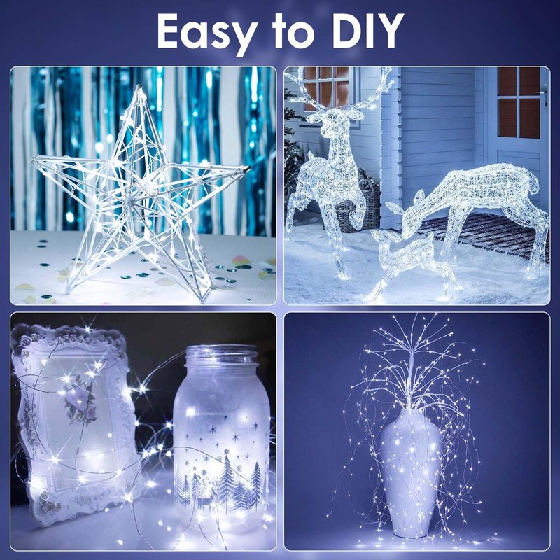 2-Pack Fairy Lights Battery Operated with Timer, Waterproof 16FT 50 LED String Lights Indoor Outdoor, Cuttable Starry Fairy Lights for Christmas Home Bedroom Wedding DIY Centerpiece Decor (Cool White)