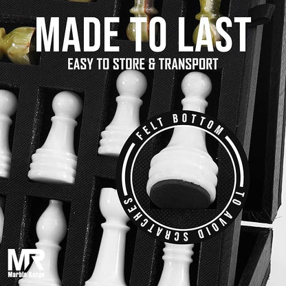 Marble Chess Set for Adults 15 Handmade White &amp Green Onyx Board Game with 32 Chess Pieces 2 Extra Queens &amp Storage Box Luxury Travel Game – Elegant Home Décor