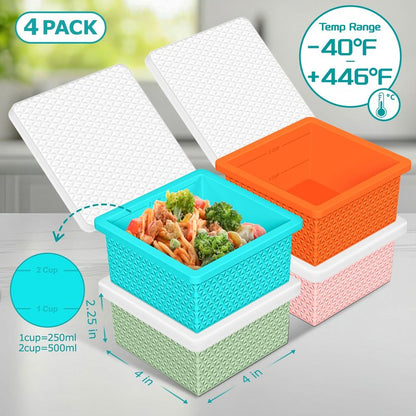 Silicone Freezer Molds for Soup Cube - 2-Cup Freezer Storage Container Tray with Lid,4 Pack Stackable Ice Cube Trays for Portion Control,Food Storage Meal Prep,Oven & Dishwasher Safe