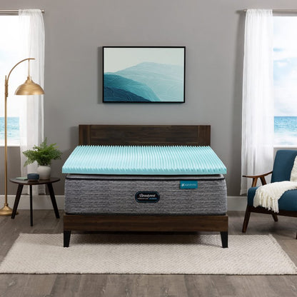Beautyrest Cool Wave Plus Convoluted Pressure-Relieving Memory Foam Mattress Topper, Twin XL, 3-Inch,Blue