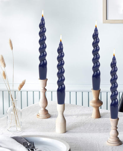 LPUSA Navy Spiral Taper Candles Handmade Twisted Candle Conical Stick Candles for Holiday Wedding Party Wax Unscented Dinner Candle Dripless,Christmas Gift H 7.5 Inch, 4pcs（Navy）