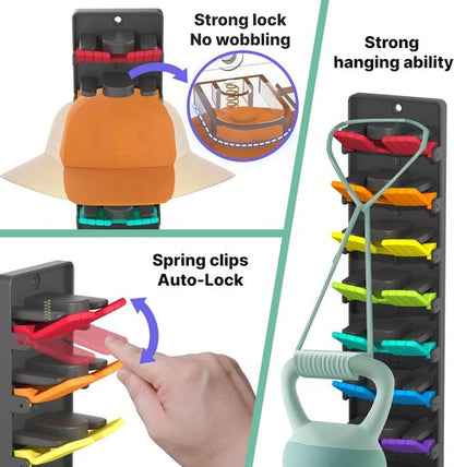 Hat Organizer - Regine Baseball Cap Holder with Built-In Spring Clips | Adjustable Wall Mount Rack for Closet & Door