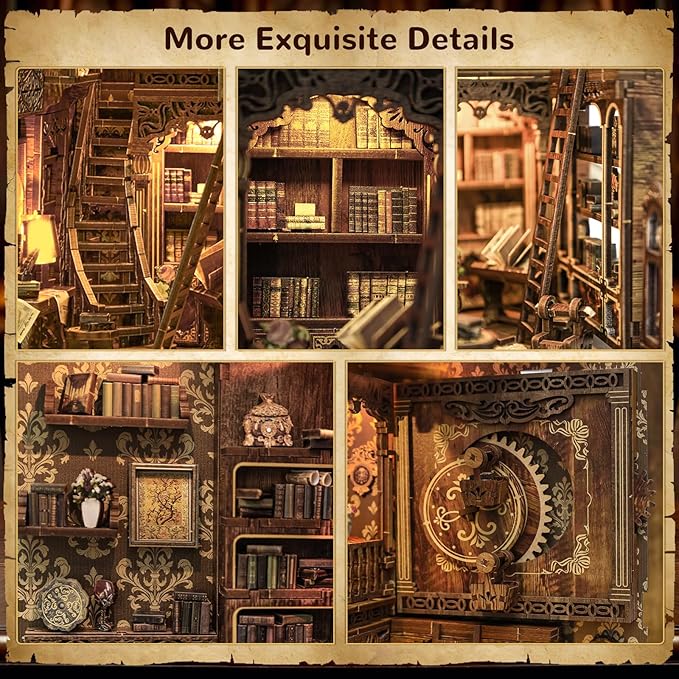 Book Nooks for Adults DIY Miniature Dollhouse Book Nook Kit Model Kits Craft Kits for Adults 3D Wooden Puzzle Book Nook Craft Bookshelf Decor Adult Craft Kits Gift with Led Light