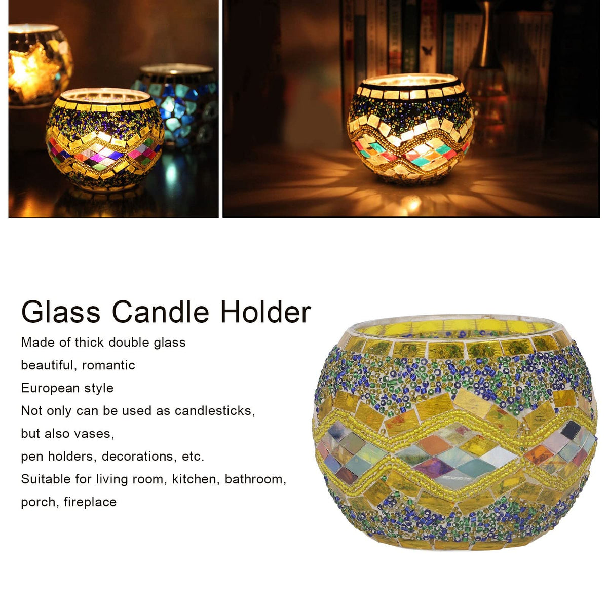 BEIJIALY Glass Votive Candle Holder, Mosaic Tealight Candle Holder Beautiful Romantic European Style Glass Candlestick Holder for Wedding Decoration