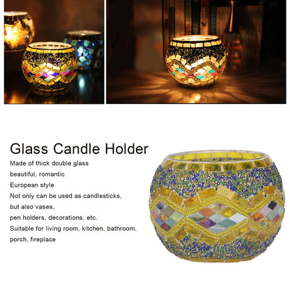 BEIJIALY Glass Votive Candle Holder, Mosaic Tealight Candle Holder Beautiful Romantic European Style Glass Candlestick Holder for Wedding Decoration