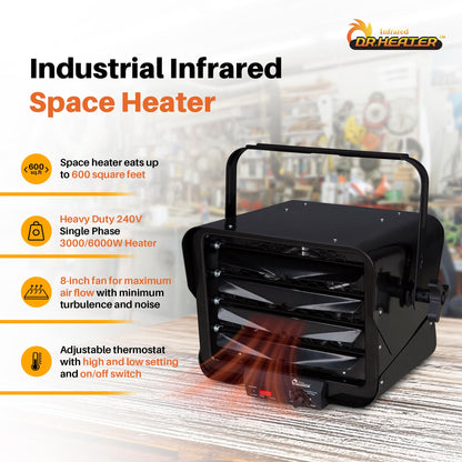 Dr. Heater DR966 240-volt Hardwired Shop Garage Commercial Heater, 3000-watt/6000-watt, DR966 240V, Black