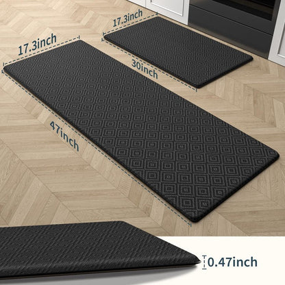Mattitude Kitchen Mat 2PCS Kitchen Rugs Cushioned Anti-Fatigue Rug Waterproof Standing Desk Mat Kitchen Mats for Floor Kitchen Rug Set for Kitchen, Sink, Office 17.3"×30"+17.3"×47"-0.47inch Black