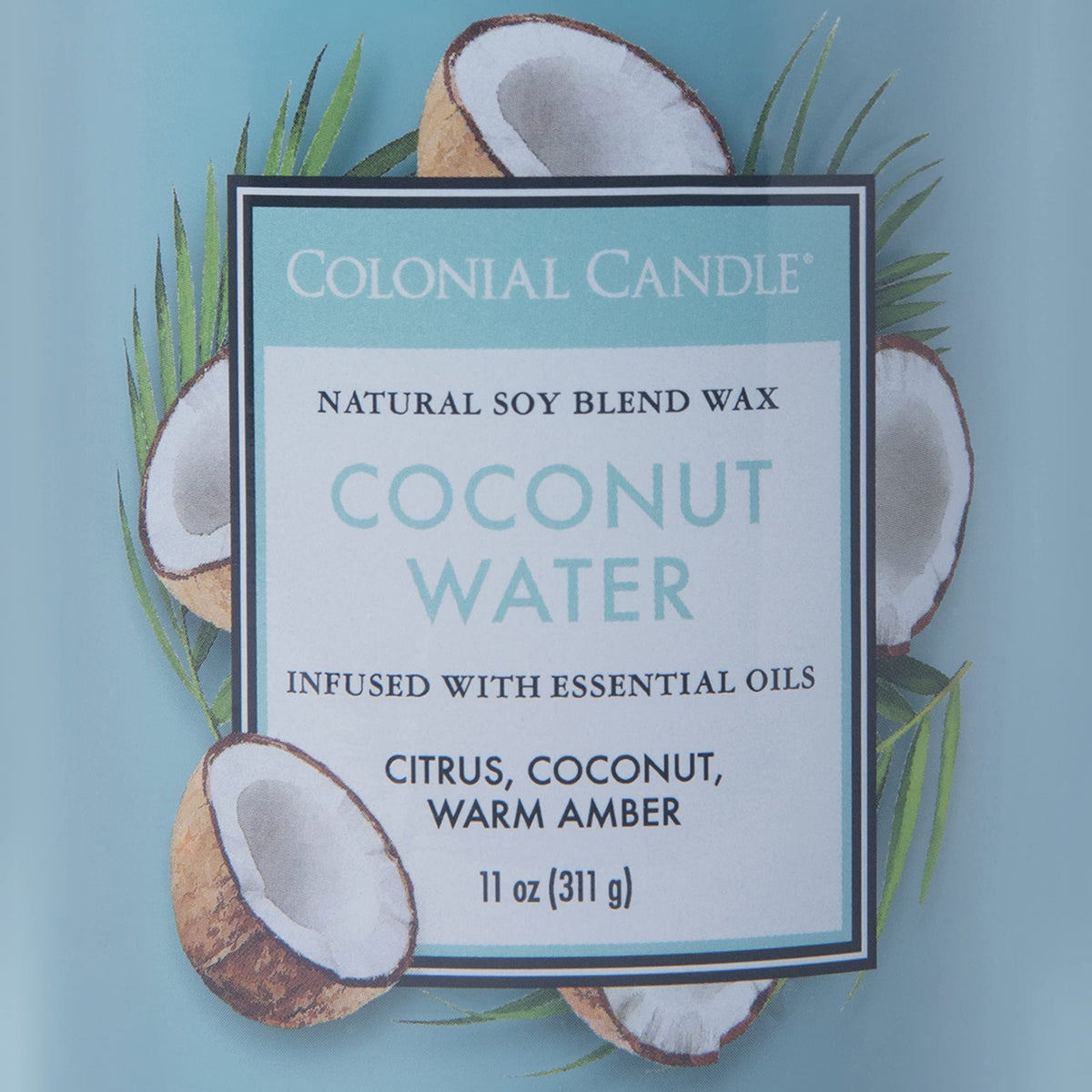 Colonial Candle Coconut Water Scented Jar Candle, Classic Cylinders Collection, 2 Wick, Blue, 11 oz - Up to 80 Hours Burn