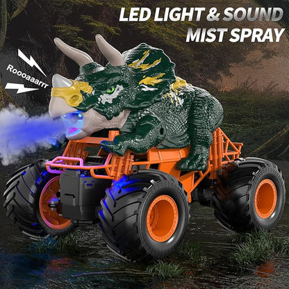 Bennol Remote Control Dinosaur Car for Boys Kids 2.4Ghz RC Triceratops Truck Toy for Toddlers Electric Hobby RC Car Toys with Light &amp Sound Spray for 3 4 5 6 7 8 Year olds Kids Boys Girls