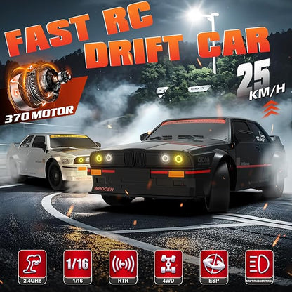 RC Drift Car with Gyro Fast RC Cars for Adults 50KM/h Drifting RC Car 2.4GHz 1/16 Remote Control Cars 4WD High Speed Racing Vehicle Sport Toy Cars with LED Lights for Adults Boys Girls Kids