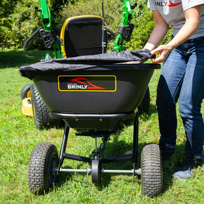 Brinly BS26BH-A Tow Behind Broadcast Spreader with Universal Hitch, 125 lb. - Deluxe Matte Black