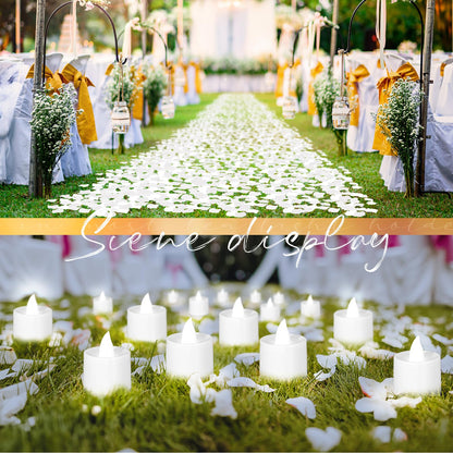 Coume 6000 Pcs Artificial Rose Petals with 72 Pcs Flameless LED Candles Romantic Decorations Fake Candles Anniversary Decorations for Valentine's Day Wedding Night(White)