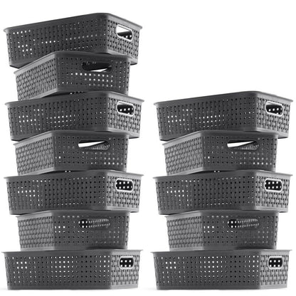 [ 12 Pack ] Plastic Storage Baskets - Small Pantry Organization and Storage Bins - Household Organizers for Laundry Room, Bathrooms, Bedrooms, Kitchens, Cabinets, Countertops, Under Sink or On Shelve