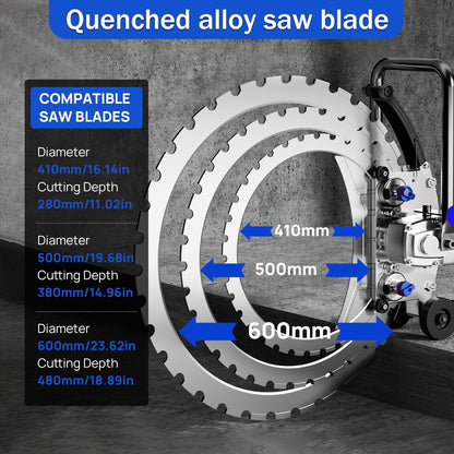 Bonxrdun Electric Concrete Saw, 9000W 110V 400MM Diamond Grain Blade, Ring Concrete Saw Cutter, for Construction Site, Road Repair, Municipal Engineering & Concrete Slab