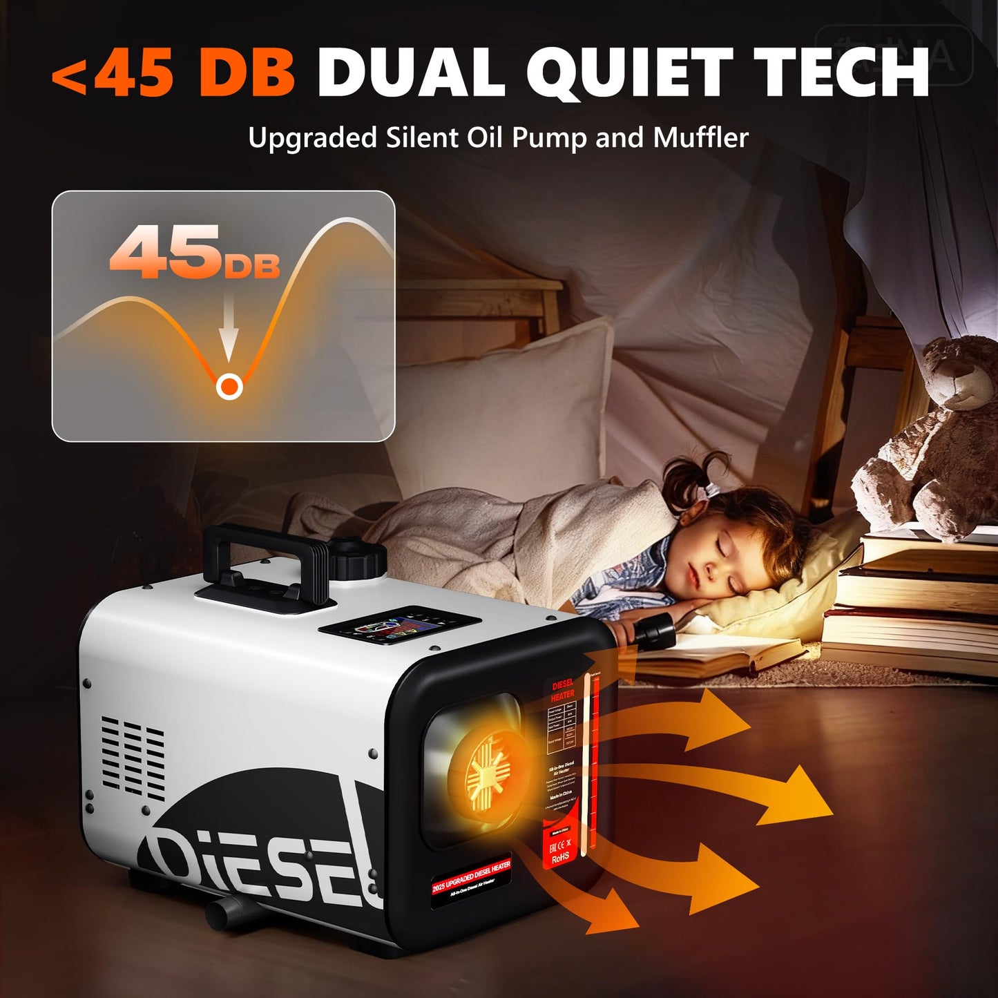 SILVEL Diesel Heater 8KW 110V/12V/24V, All-in-One 7L-8L Portable Diesel Air Heater with LCD Screen, Remote Control, Suitable for Car, Camper, RV, Truck, Home, Garage, Shop, Boat, White