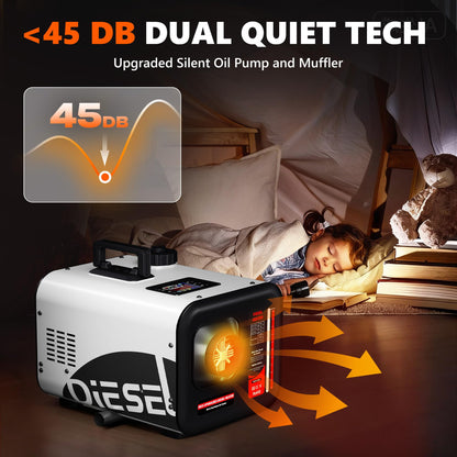 SILVEL Diesel Heater 8KW 110V/12V/24V, All-in-One 7L-8L Portable Diesel Air Heater with LCD Screen, Remote Control, Suitable for Car, Camper, RV, Truck, Home, Garage, Shop, Boat, White
