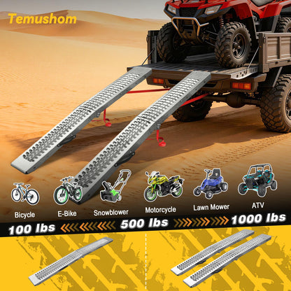 Temushom 67" Folding Truck Ramps, 1000 Lbs Capacity Heavy Duty Loading Ramps for Lawn Mower, Portable Anti-Slip Steel Loading Ramps for Pickup Trucks, ATV, UTV, Motorcycle, Trailer, Dirt Bike, 2-Pack